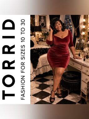 Torrid Retro Chic Red Dahlia Velvet Off Shoulder Bodycon Dress, Large, NWT!